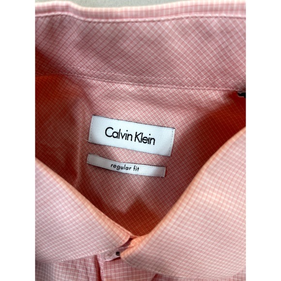 Calvin Klein Shirt Mens 17 34/35 Pink Mini Check Regular Fit Mens Large - Picture 9 of 13